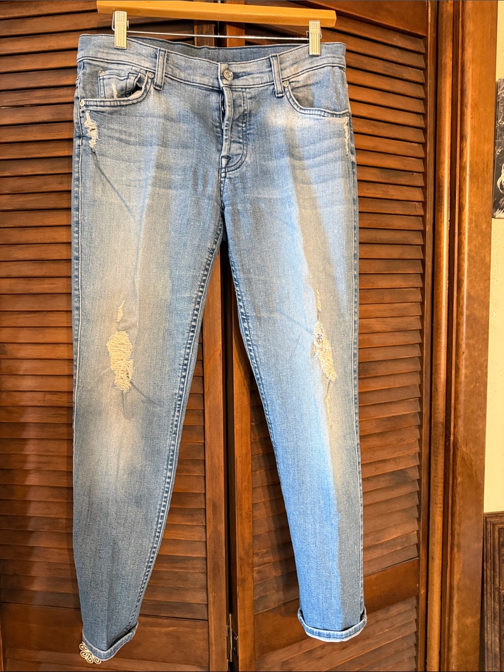 7 For All Mankind Light Blue Distressed Skinny Jeans